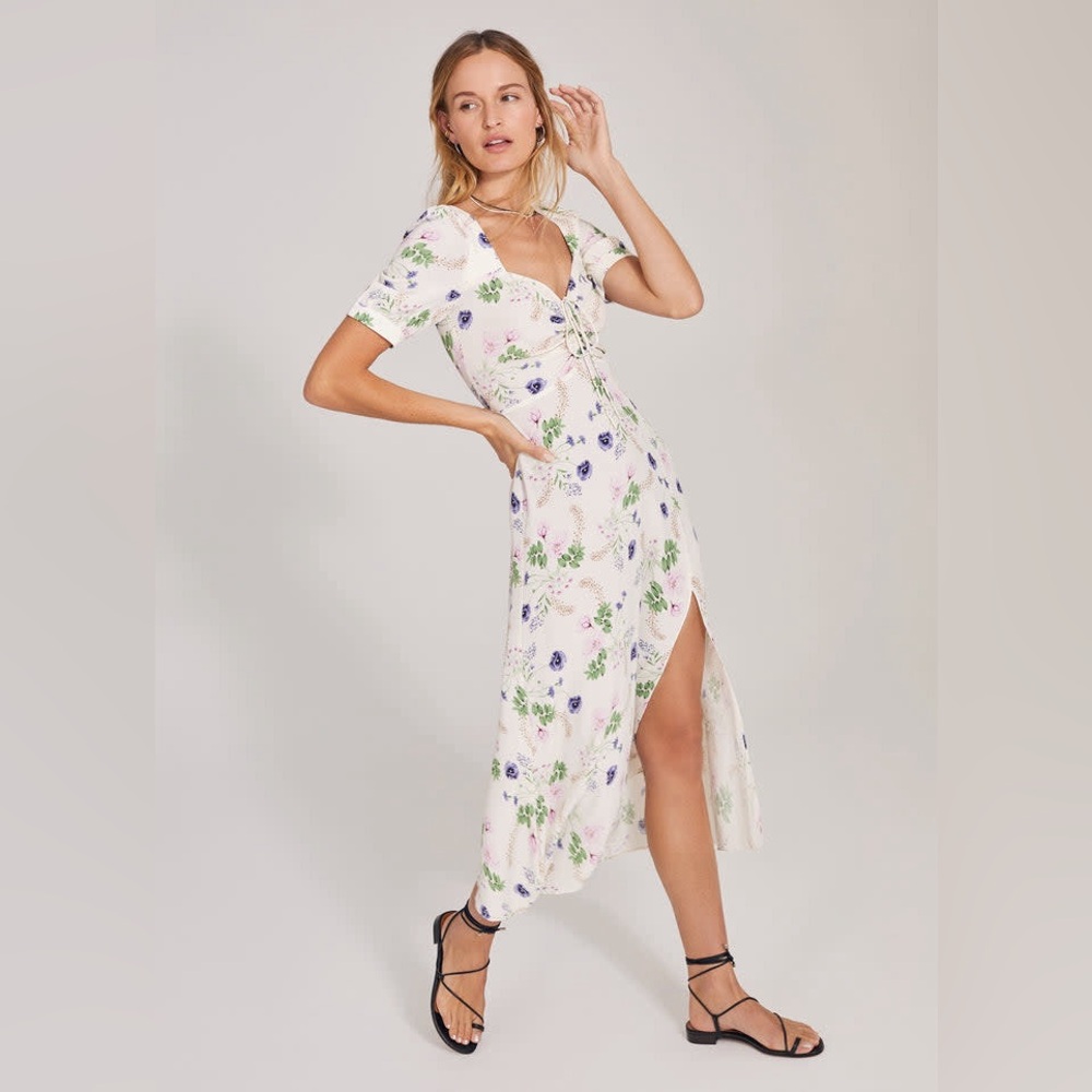 FAVORITE DAUGHTER white floral maxi dress with slit, size 10